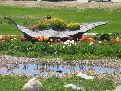 Host Leaf sculpture at Library Butterfly Garden, Waverly, Iowa